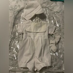 Classic White Infant Baptism Romper Bonnet Set